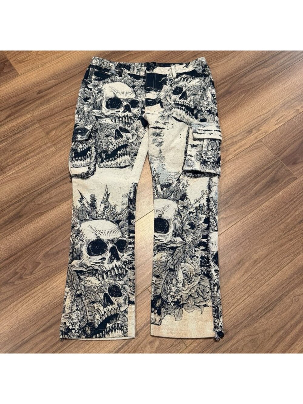 Rebel Vengeance Skull Tapestry Cargo Pants Mens 36 Grunge Gothic